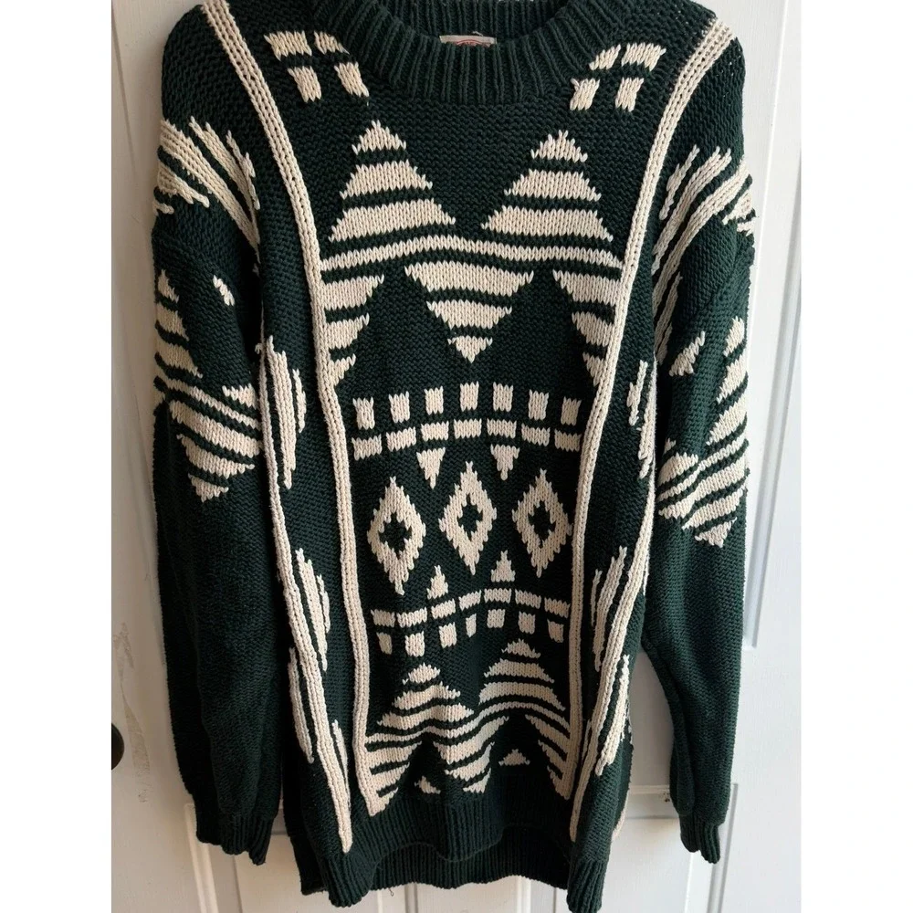 Vintage 1980's Banana Republic Chunky Knit Crewneck Aztec Pattern Sweater XL‎